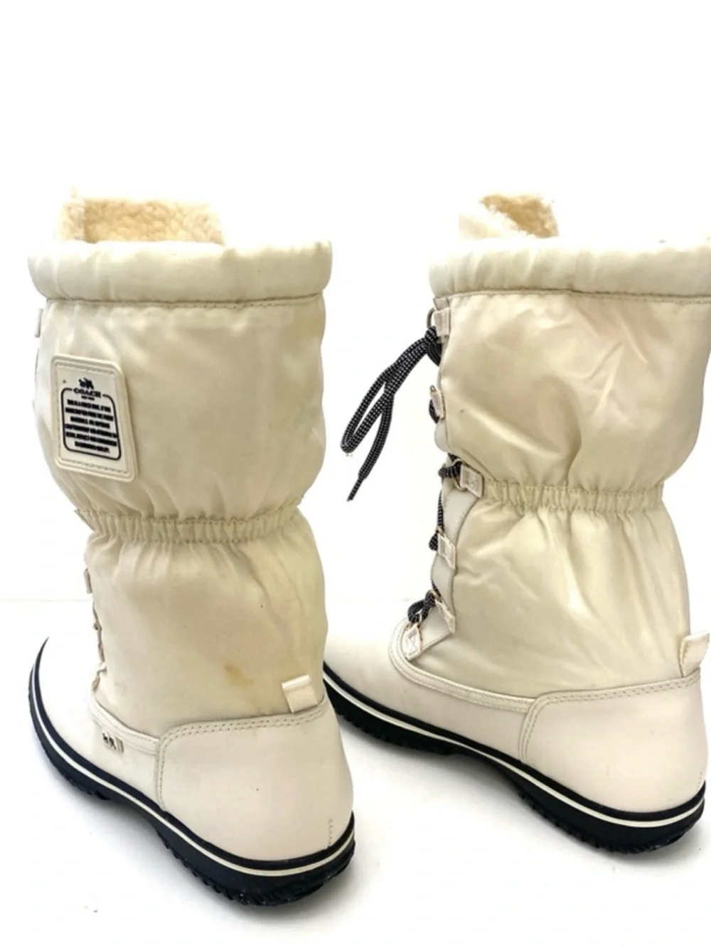 Coach Cream/Black Lace-Up Insulated Winter Boots